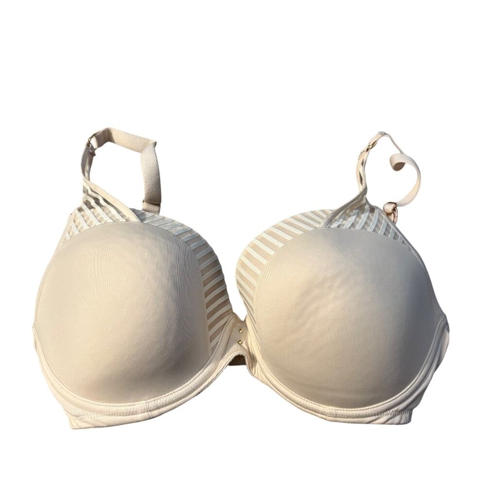 Marie Jo L'aventure Ivory Striped Underwire Padded Bra 32F Adjustable Straps Hoo